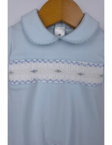PIJAMA PUNTO SMOCK FLOR, CELESTE. VERANO 26.