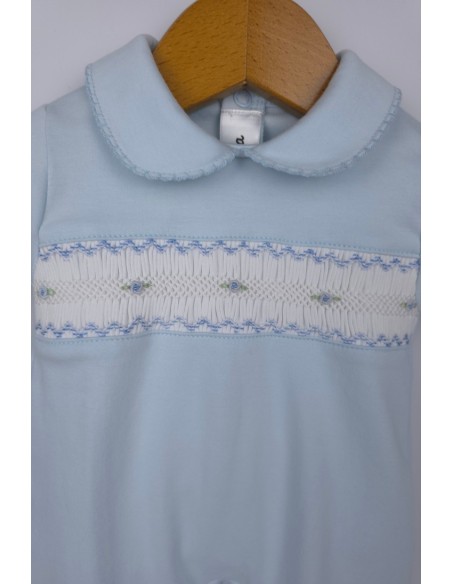 PIJAMA PUNTO SMOCK FLOR, CELESTE. VERANO 26.