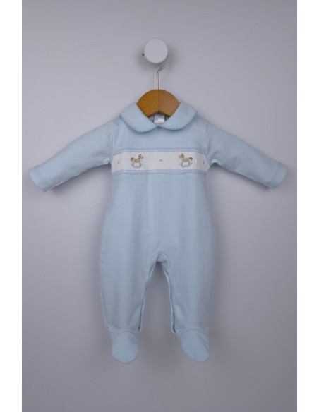 PIJAMA PUNTO SMOCK CABALLITO MADERA, CELESTE. VERANO 26.
