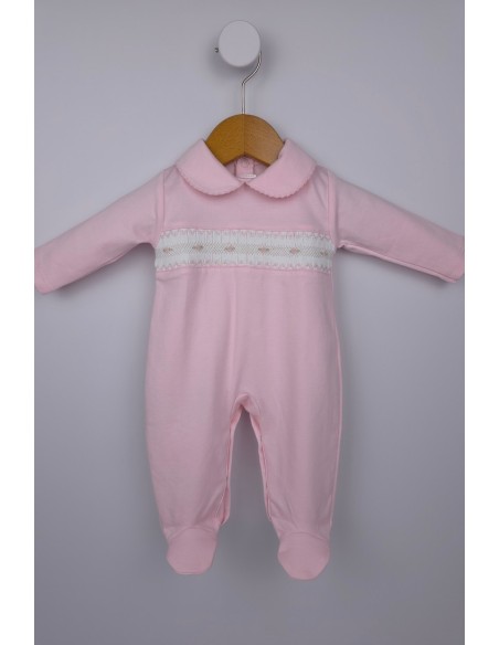 PIJAMA PUNTO SMOCK FLOR, ROSA. VERANO 26.