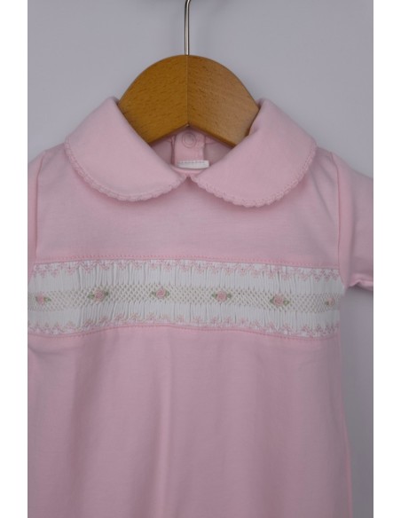 PIJAMA PUNTO SMOCK FLOR, ROSA. VERANO 26.
