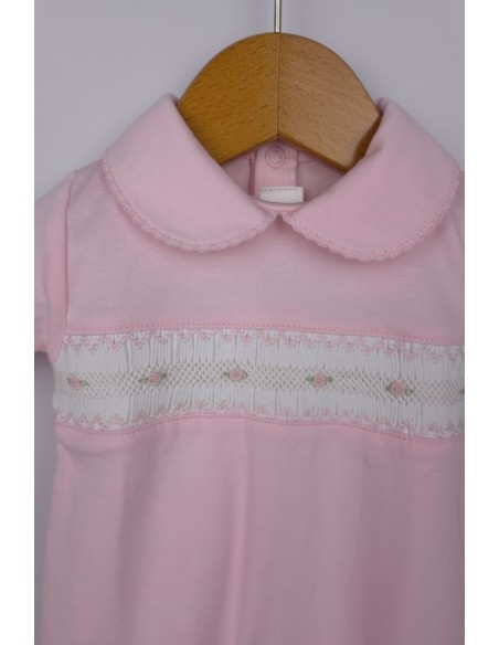 PIJAMA PUNTO SMOCK FLOR, ROSA. VERANO 26.