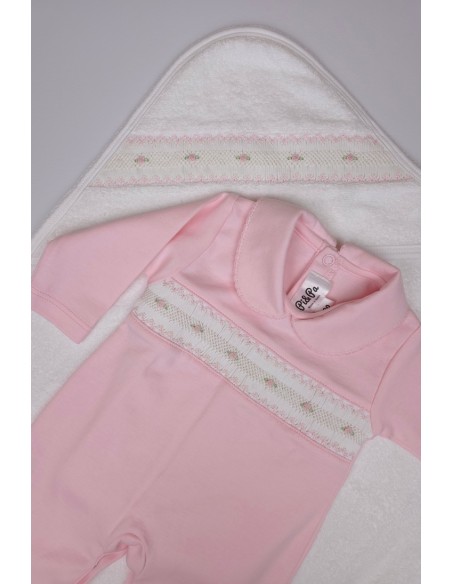 CAPA DE BAÑO PUNTO SMOCK FLOR, ROSA. VERANO 26.