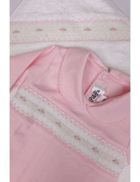 CAPA DE BAÑO PUNTO SMOCK FLOR, ROSA. VERANO 26.