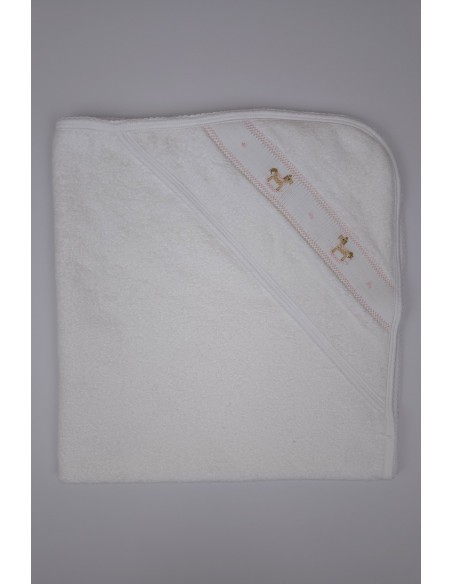 CAPA DE BAÑO PUNTO SMOCK CABALLITO MADERA, ROSA. VERANO 26.
