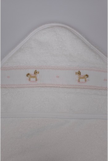 CAPA DE BAÑO PUNTO SMOCK CABALLITO MADERA, ROSA. VERANO 26.