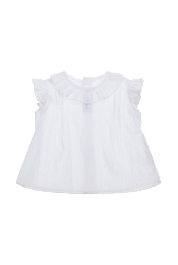 BLUSA BLANCA JULIET Y RANITA TIRANTES, FONDO ROSA DE TARTALETA. VERANO 26. 2