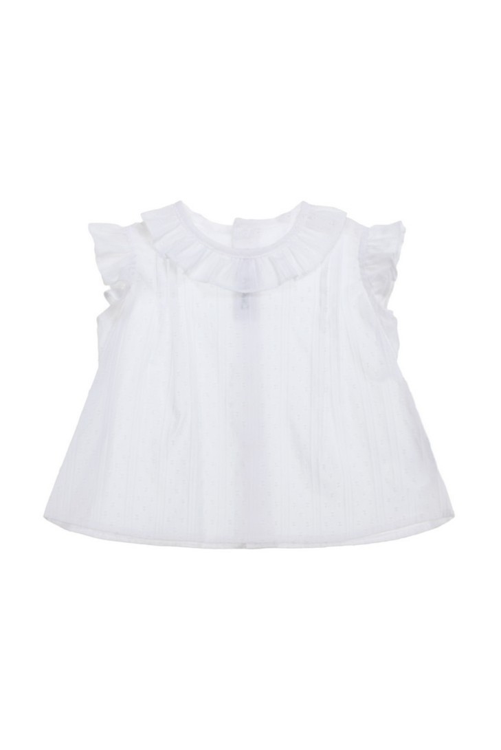 BLUSA BLANCA JULIET Y RANITA TIRANTES, FONDO ROSA DE TARTALETA. VERANO 26.