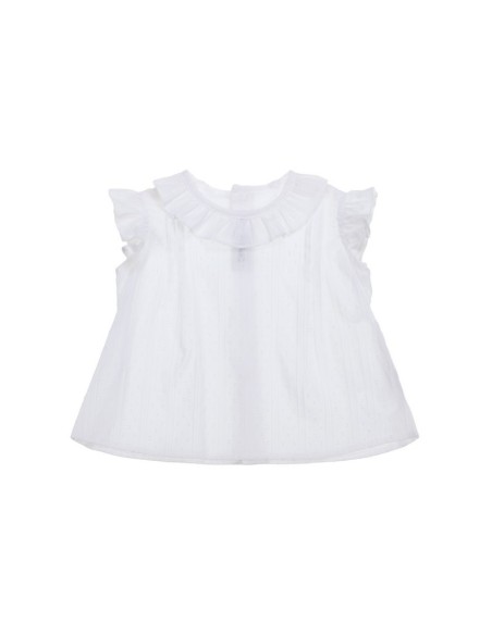 BLUSA BLANCA JULIET Y RANITA TIRANTES, FONDO ROSA DE TARTALETA. VERANO 26.