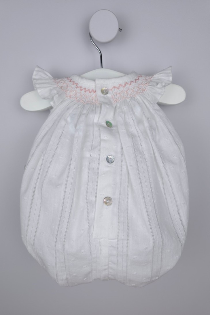 PELELE PUNTO SMOCK ALEX DE TARTALETA, BLANCO/ROSA. VERANO 26.