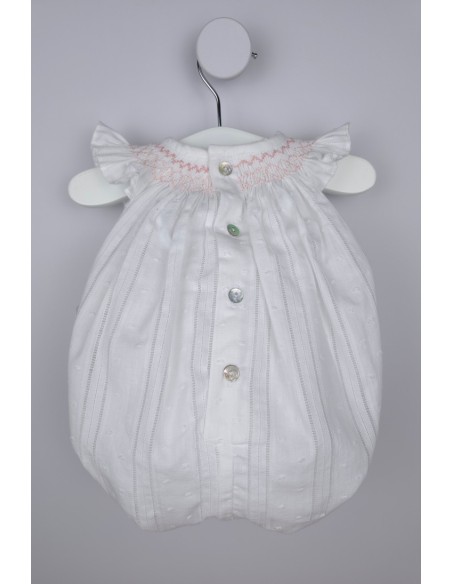 PELELE PUNTO SMOCK ALEX DE TARTALETA, BLANCO/ROSA. VERANO 26.