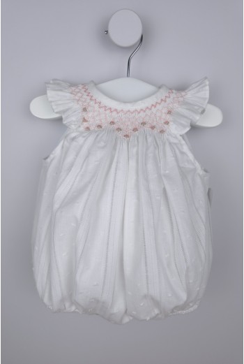 PELELE PUNTO SMOCK ALEX DE TARTALETA, BLANCO/ROSA. VERANO 26.
