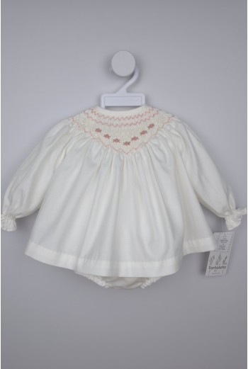 JESUSITO PUNTO SMOCK HADAS DE TARTALETA, CRUDO/ROSA. INVIERNO 25.