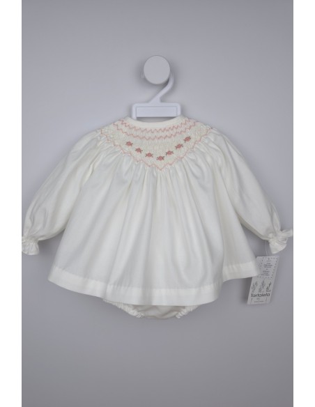 JESUSITO PUNTO SMOCK HADAS DE TARTALETA, CRUDO/ROSA. INVIERNO 25.