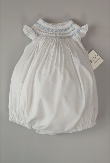 RANITA UNISEX BORDADO PUNTO SMOCK. BATISTA BLANCA-AZUL. VERANO 25.