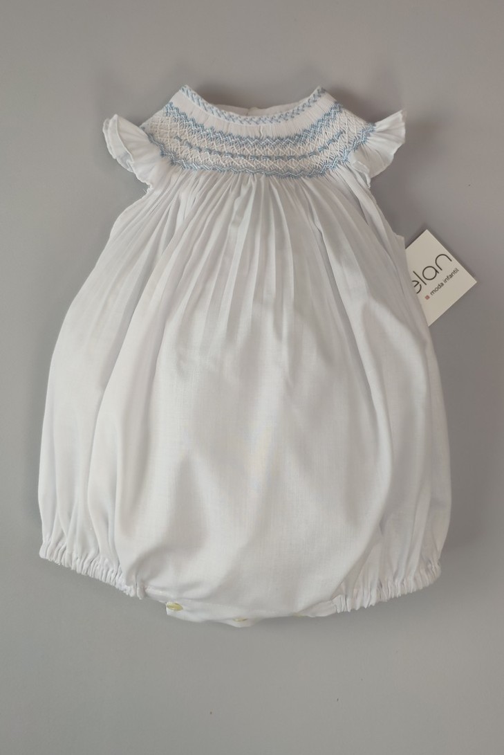 RANITA UNISEX BORDADO PUNTO SMOCK. BATISTA BLANCA-AZUL. VERANO 25.