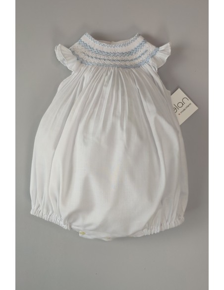 RANITA UNISEX BORDADO PUNTO SMOCK. BATISTA BLANCA-AZUL. VERANO 25.