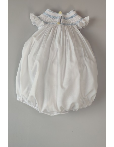 RANITA UNISEX BORDADO PUNTO SMOCK. BATISTA BLANCA-AZUL. VERANO 25.