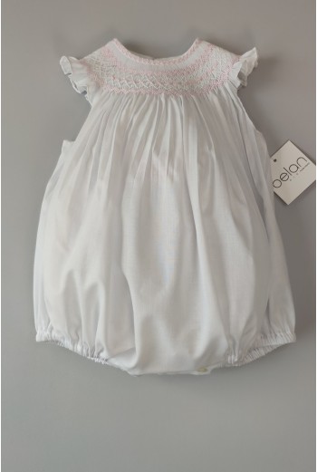 RANITA UNISEX BORDADO PUNTO SMOCK. BATISTA BLANCA-ROSA. VERANO 25.