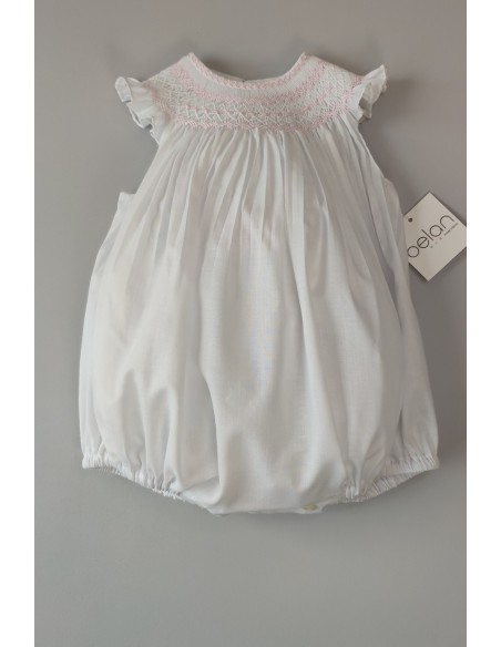 RANITA UNISEX BORDADO PUNTO SMOCK. BATISTA BLANCA-ROSA. VERANO 25.