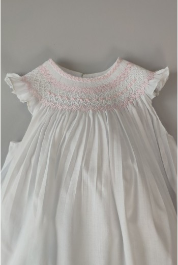 RANITA UNISEX BORDADO PUNTO SMOCK. BATISTA BLANCA-ROSA. VERANO 25. 2