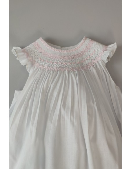 RANITA UNISEX BORDADO PUNTO SMOCK. BATISTA BLANCA-ROSA. VERANO 25.