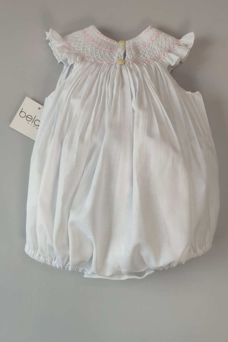 RANITA UNISEX BORDADO PUNTO SMOCK. BATISTA BLANCA-ROSA. VERANO 25.