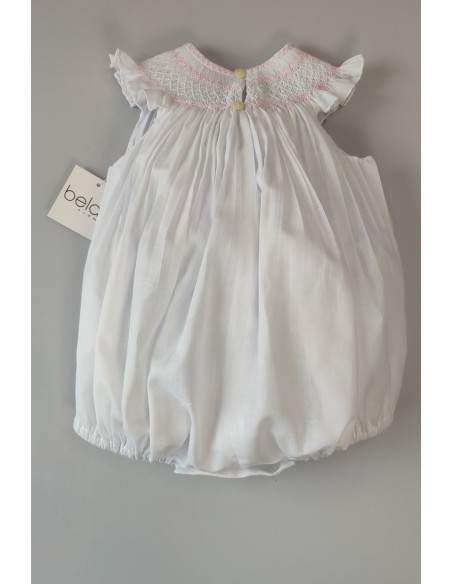 RANITA UNISEX BORDADO PUNTO SMOCK. BATISTA BLANCA-ROSA. VERANO 25.
