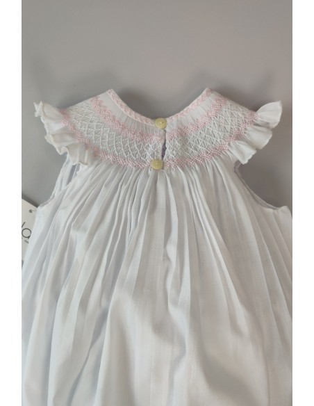 RANITA UNISEX BORDADO PUNTO SMOCK. BATISTA BLANCA-ROSA. VERANO 25.