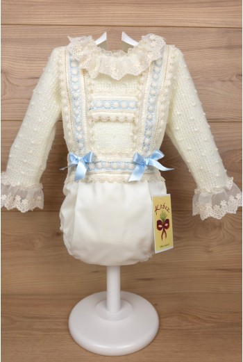 CONJUNTO NIÑO DE PUNTO CRUDO/CELESTE (2 PIEZAS), W05. KOBEZ. INVIERNO.
