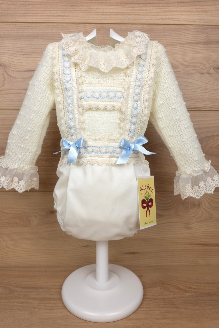 CONJUNTO NIÑO DE PUNTO CRUDO/CELESTE (2 PIEZAS), W05. KOBEZ. INVIERNO.
