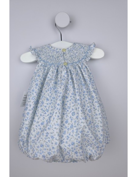 RANITA UNISEX PUNTO SMOCK TALLA ÚNICA (1m-6m aprox.) DE BELÁN, FLOR AZUL. VERANO 26.