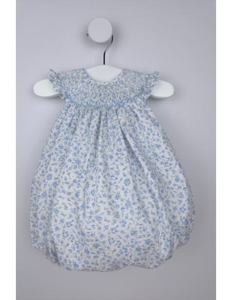 RANITA UNISEX PUNTO SMOCK TALLA ÚNICA (1m-6m aprox.) DE BELÁN, FLOR AZUL. VERANO 26.