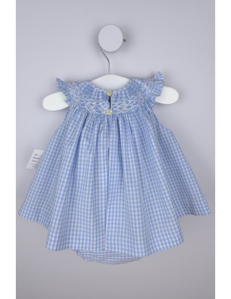 JESUSITO PUNTO SMOCK TALLA ÚNICA (1m-6m aprox.) DE BELÁN, VICHY AZUL. VERANO 26