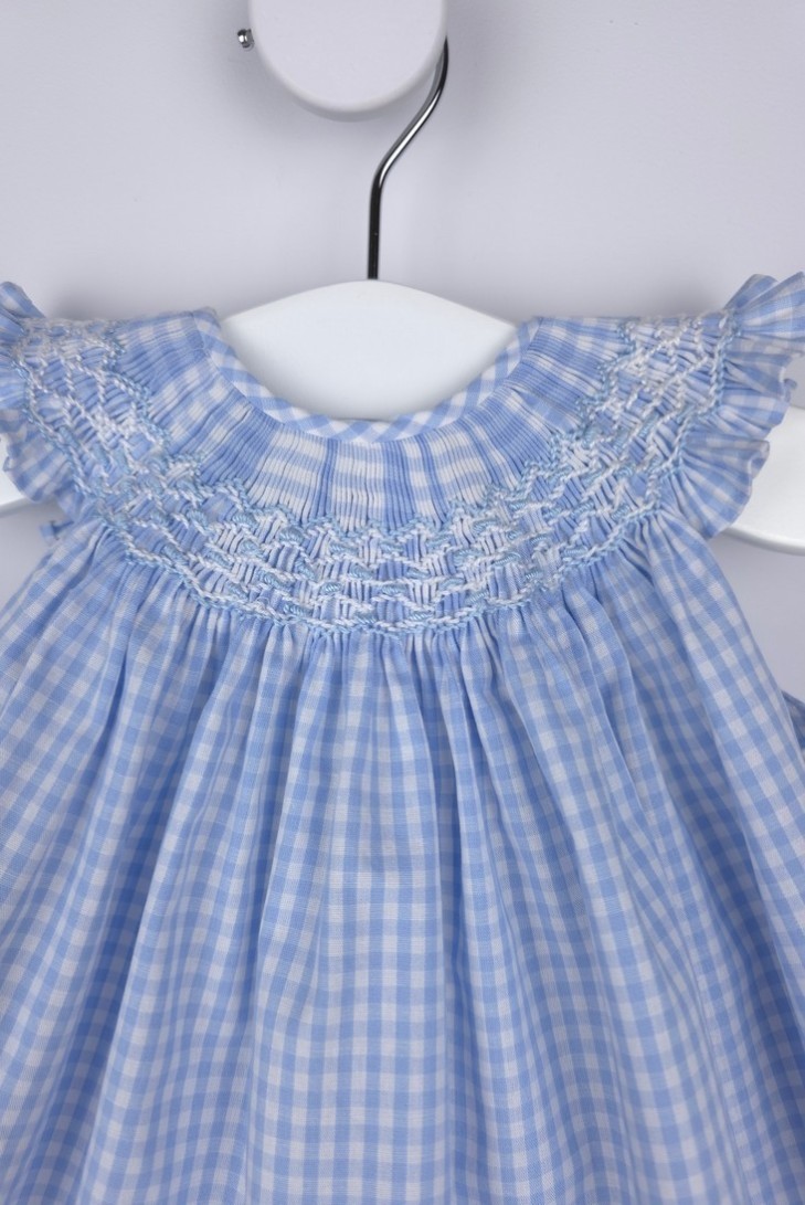 JESUSITO PUNTO SMOCK TALLA ÚNICA (1m-6m aprox.) DE BELÁN, VICHY AZUL. VERANO 26