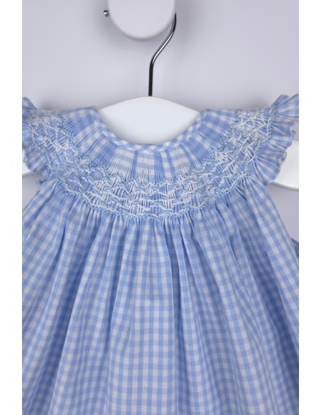 JESUSITO PUNTO SMOCK TALLA ÚNICA (1m-6m aprox.) DE BELÁN, VICHY AZUL. VERANO 26