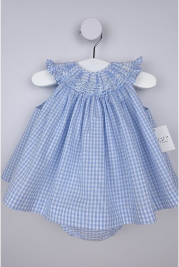 JESUSITO PUNTO SMOCK TALLA ÚNICA (1m-6m aprox.) DE BELÁN, VICHY AZUL. VERANO 26