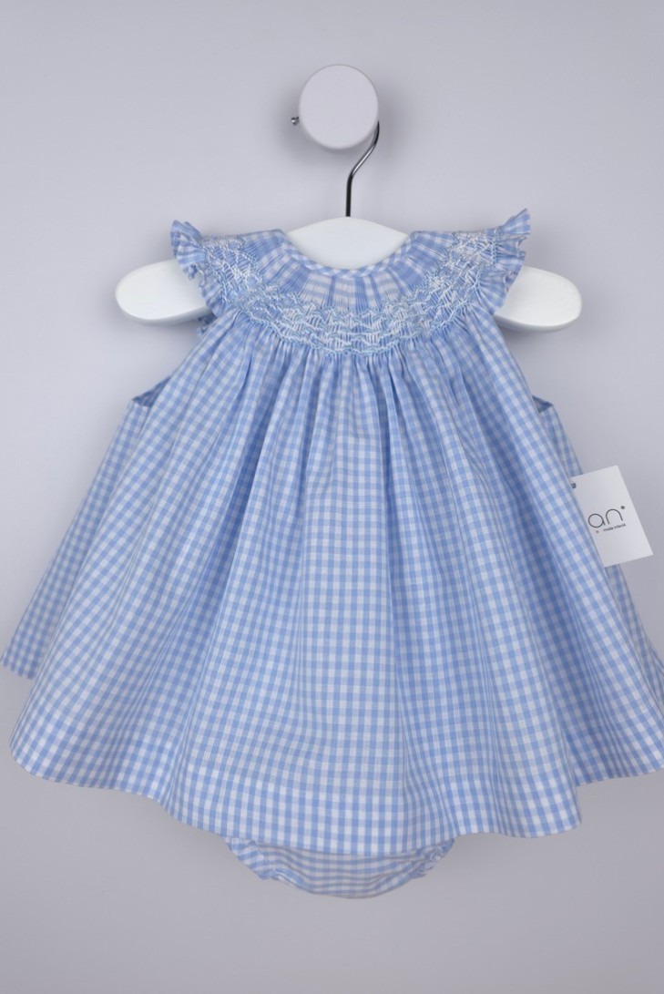 JESUSITO PUNTO SMOCK TALLA ÚNICA (1m-6m aprox.) DE BELÁN, VICHY AZUL. VERANO 26