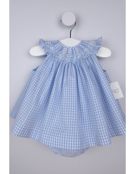 JESUSITO PUNTO SMOCK TALLA ÚNICA (1m-6m aprox.) DE BELÁN, VICHY AZUL. VERANO 26