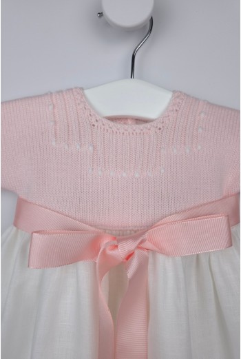 FALDÓN DE ARTESANÍA CARMINA, ROSA SUAVE/BLANCO. INVIERNO 26. 2