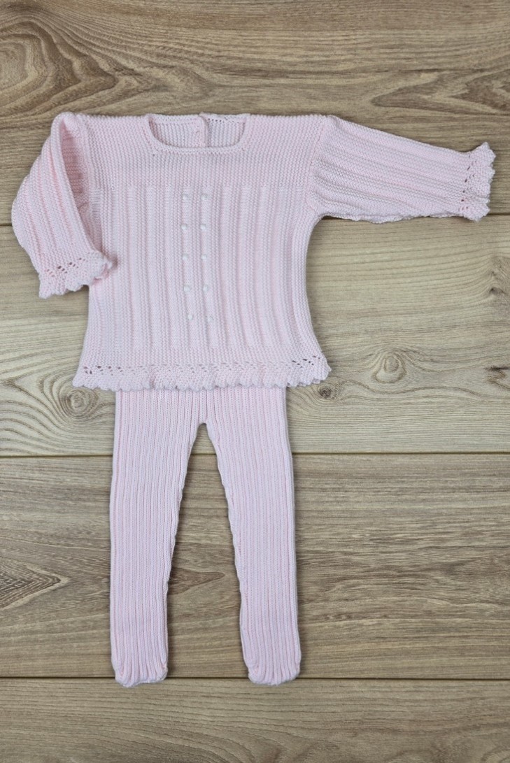 JERSEY BODOQUES BORDADOS A MANO DE ARTESANÍA CARMINA, ROSA/BLANCO. INVIERNO 26.