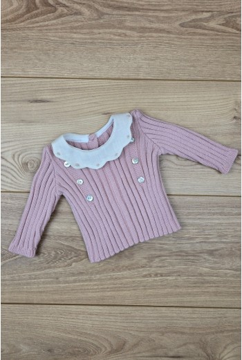 JERSEY CUELLO LINO BORDADO A MANO DE ARTESANÍA CARMINA, ROSA PALO. INVIERNO 26.