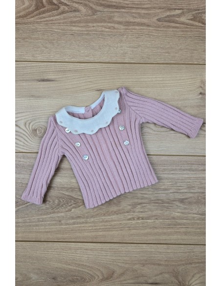 JERSEY CUELLO LINO BORDADO A MANO DE ARTESANÍA CARMINA, ROSA PALO. INVIERNO 26.