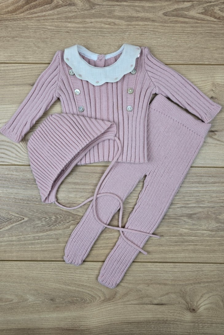 JERSEY CUELLO LINO BORDADO A MANO DE ARTESANÍA CARMINA, ROSA PALO. INVIERNO 26.