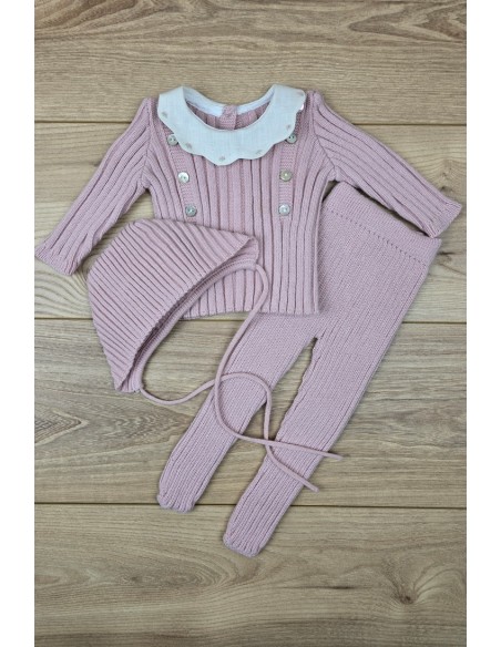 JERSEY CUELLO LINO BORDADO A MANO DE ARTESANÍA CARMINA, ROSA PALO. INVIERNO 26.