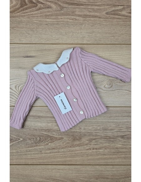 JERSEY CUELLO LINO BORDADO A MANO DE ARTESANÍA CARMINA, ROSA PALO. INVIERNO 26.