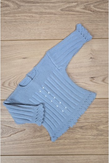 JERSEY BODOQUES BORDADOS A MANO DE ARTESANÍA CARMINA, AZUL INGLÉS. INVIERNO 26.