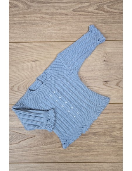 JERSEY BODOQUES BORDADOS A MANO DE ARTESANÍA CARMINA, AZUL INGLÉS. INVIERNO 26.