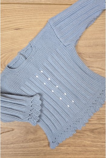 JERSEY BODOQUES BORDADOS A MANO DE ARTESANÍA CARMINA, AZUL INGLÉS. INVIERNO 26. 2