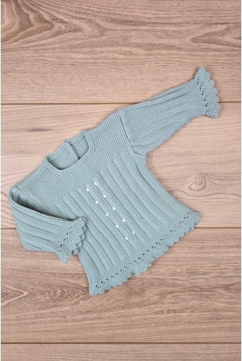 JERSEY BODOQUES BORDADOS A MANO DE ARTESANÍA CARMINA, VERDE AGUA. INVIERNO 26.